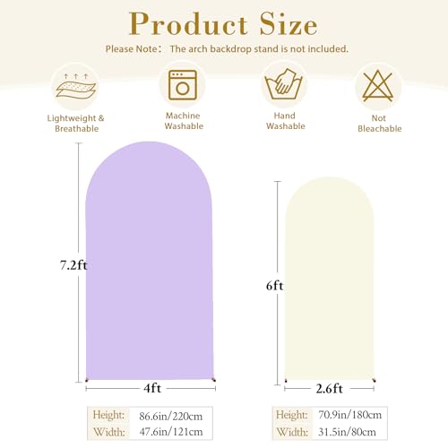 Image of Beige and Purple Arch Cover 2 Set-7.2FT, 6FT Arch Backdrop Cover Spandex Fitted Wedding Arch Stand Covers for Bridal Shower Wedding Baby Shower Birthday Party Ceremony Photo Background Decorations