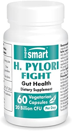 Supersmart - H. Pylori Fight Natural Treatment 20 Billion CFU per Day (Probiotic Lactobacillus Reuteri) - Gastric Acid Reflux Relief - Stomach Repair | Non-GMO & Gluten Free - 60 Vegetarian Capsules