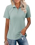 LOMON Womens Activewear Tops Golf Shirts Curved Hem Short Sleeve Half Zip Shirt Lightweight Polo with Pockets (Light Green,XX-Large)
