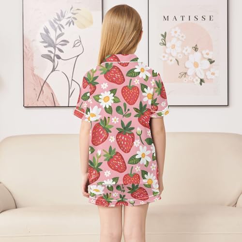 ALAZA Strawberry Floral Flower Pajamas Satin Pajama Set Short Sleeve Button Down Sleepwear4