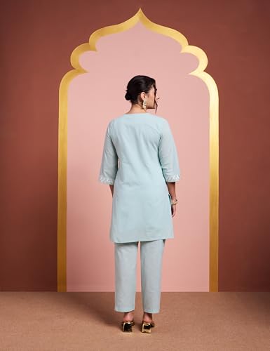Image of Amazon Brand - Myx Women's Pure Cotton Straight Embroidered Co-ord Set (Available in Plus Sizes)
