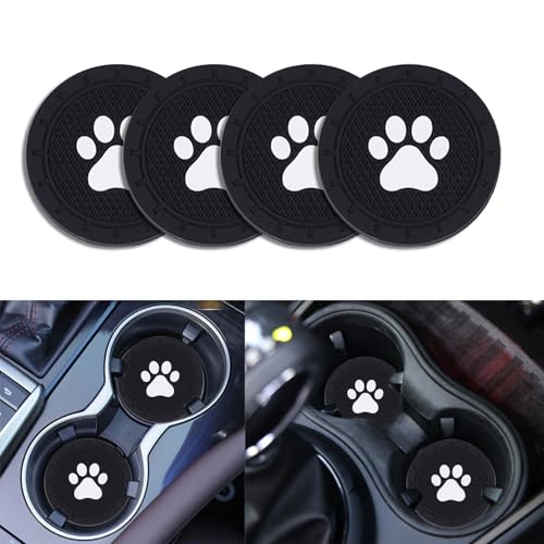 Piburth 4 Pack Car Cup Holder Coasters, Dog Paw Insert Car Cup Coaster, 2.75 Inch Anti Slip Shockproof Embedded Drink Mat, Vehicle Interior Decor Accessories (Black)