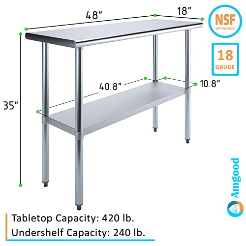 AmGood 18\" X 48\" Stainless Steel Work Table | Metal Kitchen Food Prep Table | NSF - Thumbnail 3