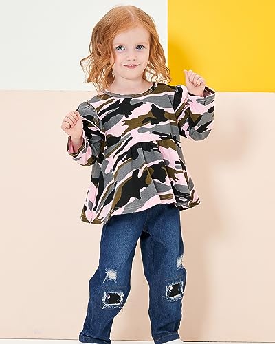 Image of SODLON Baby Girl Clothes Toddler Girls Winter Outfits Infant Clothing Ruffle Top Denim Pants Jeans Cute Fall Outfit Set
