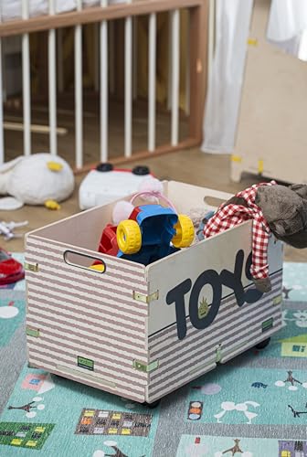 WODIZA Montessori - Caja de madera para juguetes con ruedas