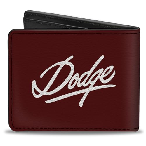 Buckle-Down Men's PU Bifold Wallet-Dodge Emblem Script Burgundy/White, Multicolor, 4.0" x 3.5"2