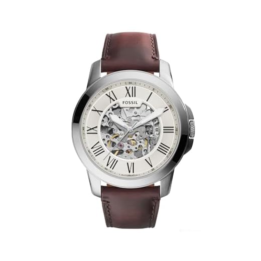 Fossil Watch for Men Grant, Mechanical Automatic Movement, 45 mm Silver Stainless Steel Case with a Leather Strap, ME3099
