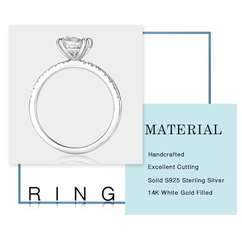 MOOSEA Emerald Cut Moissanite Engagement Ring, 2ct D Color VVS1 Clarity Lab Created Moissanite, 14K White Gold Vermeil Double Claw Solitaire, Size 4-11 6