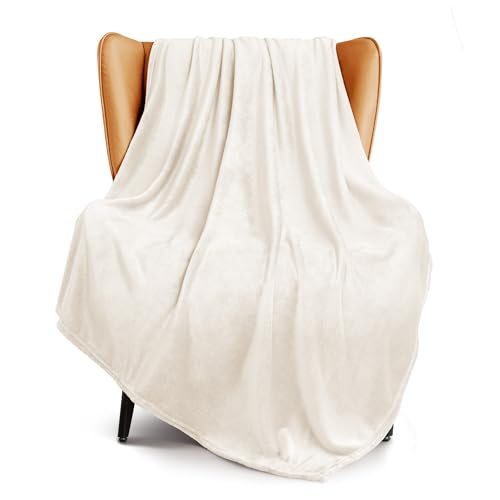 Exclusivo Mezcla Kuscheldecke Fleece Decke für Couch, Superweiche und Warme Sofadecke Wohndecke für Ganzjahreszeit, Plüsch und Leicht, 130 x 170 cm, Elfenbein