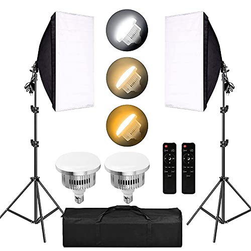 Yisitong Kit d'éclairage de studio 2 x 85 W Éclairage continu à intensité variable Bicolore LED avec support de lumière de 2 m + télécommande pour studio photo, portrait, prise de vue vidéo Cover