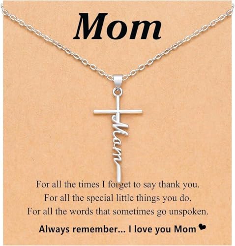 Xxoace Cross Faith Mom Pendant Necklace for Women, Christian Religious Gift Mothers Day Gifts for Mommy Mother, Trendy Mom Pendant Chain Necklace with Gift Card