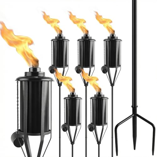 ZSPENG 6 Pack Home Garden Torch, Large Capacity 16oz Outdoor Metal Torch Garden Décor,59-Inch Upgraded Citronella Torches with 3-Prong Grounded Stake, Table Top Torches for Party Patio Pathway