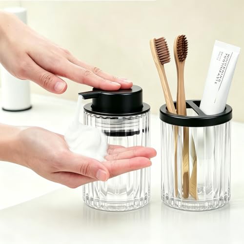 2 Pcs Soap Dispenser and Toothbrush Holder Set, Clear by Komashr - Used condition - Image 6
