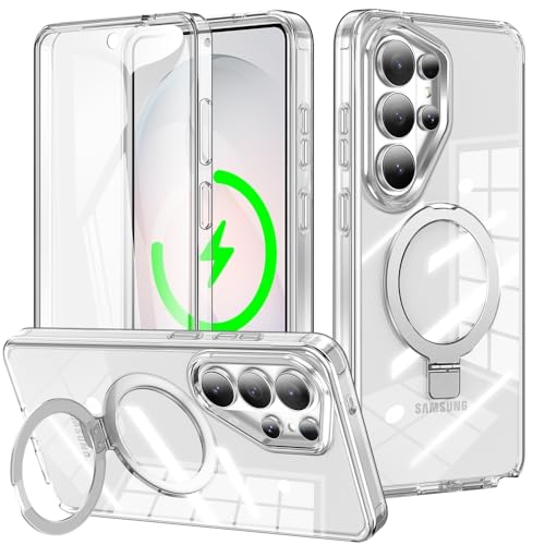 Kosdge Phone Case for Samsung Galaxy S26 Ultra,Wireless Charging & Built-in PET Screen Protector,Full-Body Protection,Shockproof Magnetic Car Mount TPU Back Cover,Clear