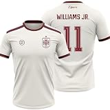Camiseta España 2026-2028 | Williams Jr. 11 Dorsal y Nombre | Color Blanco con Detalles Granate | Manga Corta | Diseño Futbol Aficionados | Tejido Transpirable Deportivo