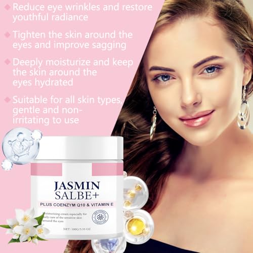 Jasminsalbe Plus,100ml Jasmin Salbe Augen, Augencreme Augenringe Schlupflider, Gegen Falten Augenstraffung Jasmin Creme, Entfernen Tränensäcke und Schwellungen Collagen Eye Cream