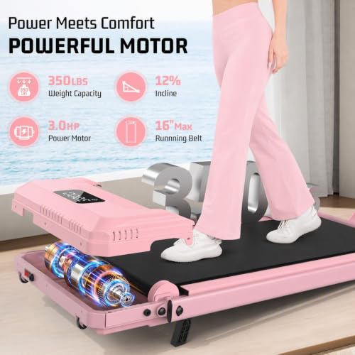 Image of FUNMILY Upgrade Walking Pad Folding Treadmill with 12% /15% Incline & Handle Bar, 3.5HP Foldable Under Desk Compact Treadmills for Home /Office /Gym, 400+lb Capacity, Shock Absorption