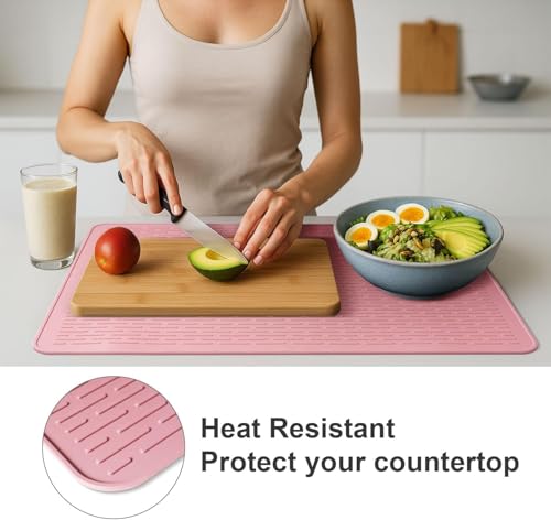 Image of Stove Top Cover for Electric Stove - Food Grade Ceramic Stove top Cover, Silicone XXL Dish Drying Mat, Glass Cooktop Covers, Flat RV Range top Mats (Pink Thickened,30x21)