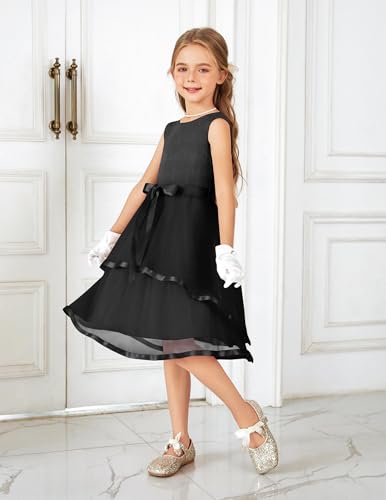 Arshiner Girls Dress Formal Party Fluffy Tulle Sleeveless Belted Dresses Size 3-11Y3
