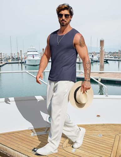 Image of COOFANDY Mens Casual Tank Tops 2 Pack Waffle Knit Sleeveless Shirt Breathable Tank Shirts Summer Muscle Tee