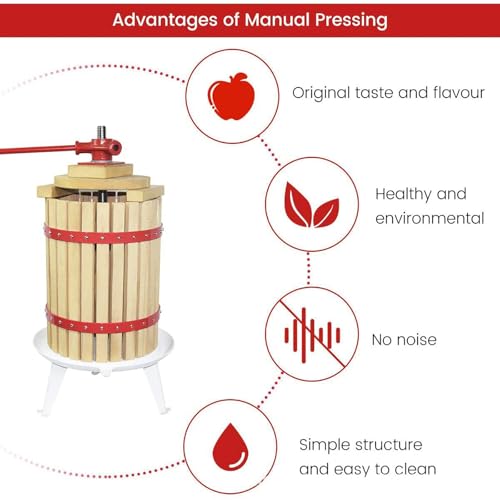 Presse à fruits manuelle avec pieds en acier robuste - Facile à utiliser - Avec filtre et bois massif pour vin et jus - Idéal pour les magasins de jus