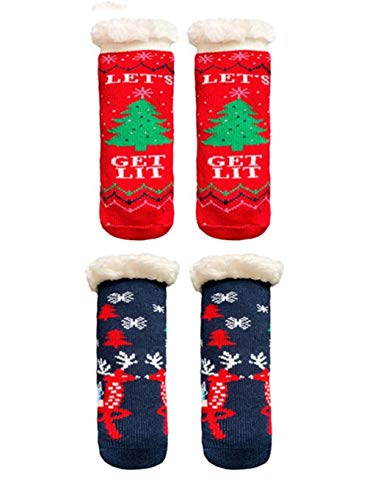 Winter Baby Slipper Sock Non-slip Floor Socks Soft Warm Fuzzy Fleece Thick Christmas Socks Gift for Toddler Newborn Children (2 Pairs) (A, S)