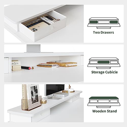 Fezibo Height Adjustable Electric Standing Desk With Keyboard Tray, 55 X 24 Inch Stand Up Table With Storage Shelf, Sit Stand Desk, White Top #TOP4