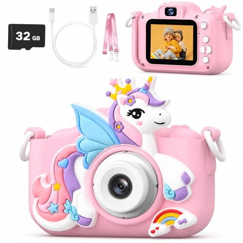 Image of Kids Camera Digital Camera for Age 3-8,1080P HD Video Selfie Toddler Camera with Soft Cover, Christmas Birthday Gifts for Kids - 32GB SD Card - Pink