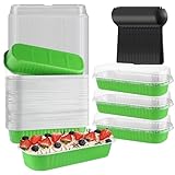 Picture of Mini Aluminum Pans with Lids,BAKINGPAK 50PCS 6.8OZ 200ML Disposable Aluminum Loaf Ramekins Mini Cake Pans with Lids Cupcake Liners Individual Cake Cups for St. Patrick's Day,Prasinous