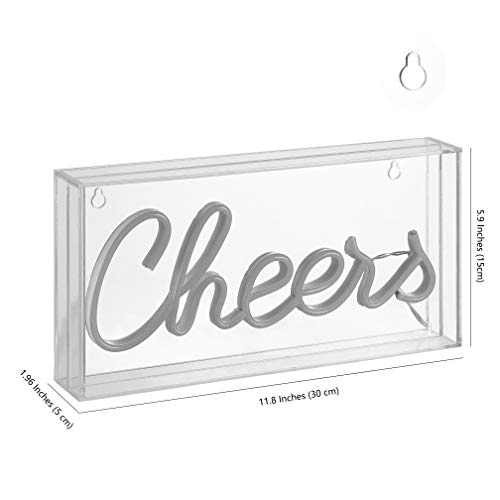 Image of JONATHAN Y 11.8 inchW x 5.9 inchH Yellow inchCheers inch LED Neon Light, USB Operated, Yellow, 147 Lumens, Acrylic Box Non-Dimmable Sign for Bar, Kitchen, Living Room, Bedroom, Dorm NEN1000A