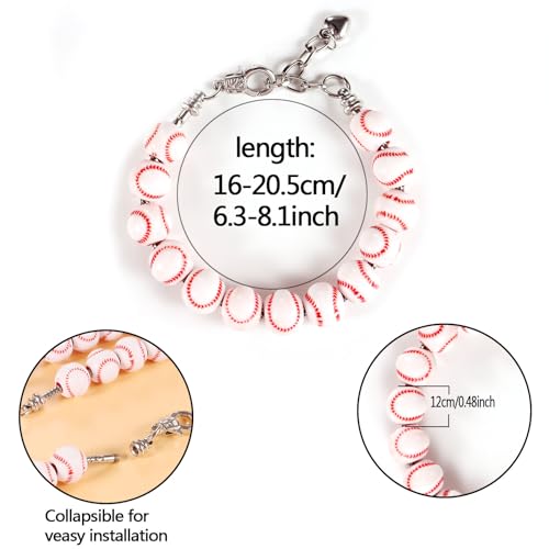 9-Pack Baseball Bracelets with 13 PCS Wooden Beads,Baseball Bracelet Strung with Stainless Steel Chain & Adjustable 18+4cm Length, Mini Heart Charm, Perfect for Baseball Team Gifts 6