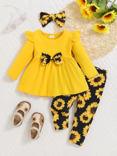 Image of Doresbebe Baby Girl Clothes Toddler Girl Outfits Infant Girl Summer Clothes for Girl Ruffle Shirt Pants+Cute Headband 3PCS