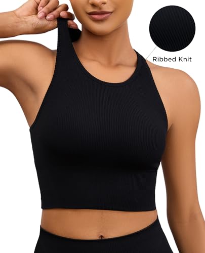 Yoga Sports Seamless Bras for Women Longline Tank Top with Built-in Gym Workout Racerback Bra Tops2