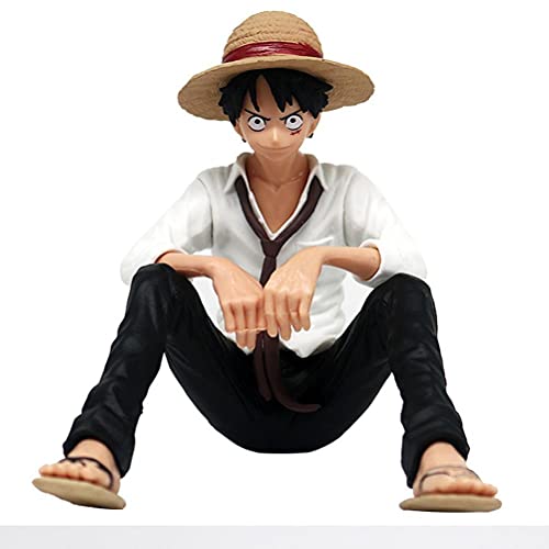 Vcedas One Piece Figura de Anime Luffy Postura Sentada Escultura Figurita Animado Decoración Adornos Coleccionables Juguete Animaciones Modelo de Personaje Cover