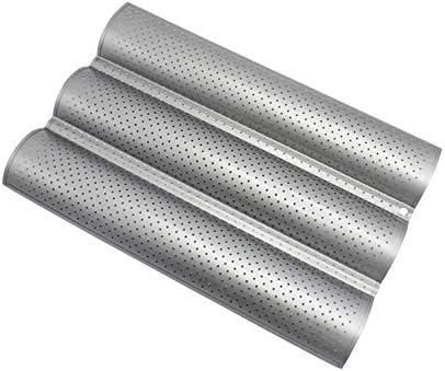 ROMYOU Baguette Pan for Baking, 15" x 10" Nonstick Perforated French Bread Pan, 3 Wave Loaves, Carbon Steel Baking Bread Pans-Italian Bread Baking Supplies / Silver