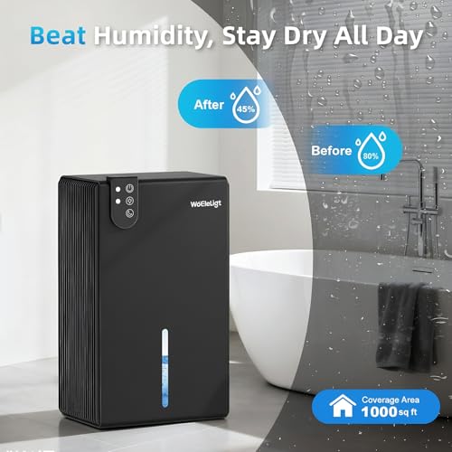 Image of 98 OZ Small Dehumidifier for Home 1000 Sq Ft, Quiet Dehumidifier with Drain Hose, Auto Shut-Off, Sleep Mode, 7-Color Light for Basement, Bedroom, Bathroom, Closet, RV (Pure Black)