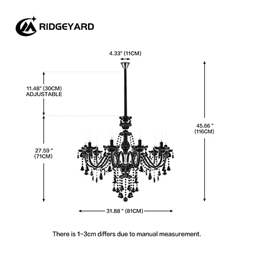 Ridgeyard 10 Lights Crystal Candle Style Chandelier Ceiling Lighting Pendant Luxury Romantic Lamp For Living Room Dining Room Bedroom Hall Balcony (Black) #TOP3