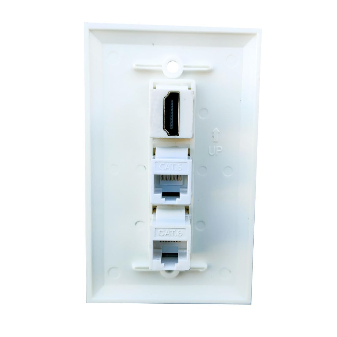 Wandplatte Mit 1 HDMI & 2 CAT6 Ports – Weiß, Einzelsteckdose, Kabeldurchführung