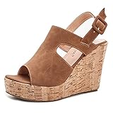 Huntarry Women Sexy Peep Toe Platform Wedge Sandals Casual Slingback Cork Sandals