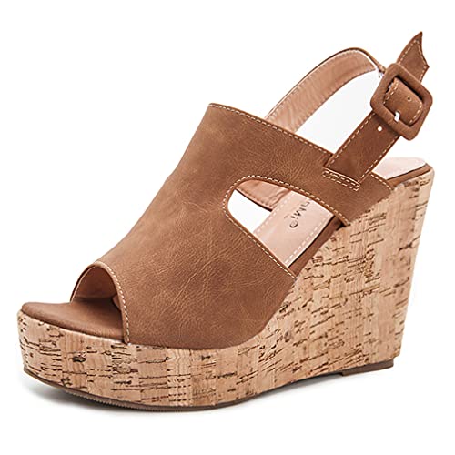 Huntarry Women Sexy Peep Toe Platform Wedge Sandals Casual Slingback Cork Sandals #TOP25