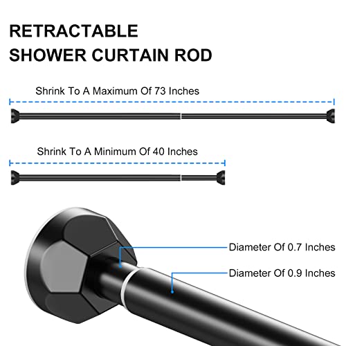 Ausemku Shower Curtain Rod - 40-73 Inches Adjustable Tension Curtain Rod, Stainless Steel, No Drilling, Never Collapse, Anti-Slip, No Rust, For Bathroom, Easy To Install Black #TOP4