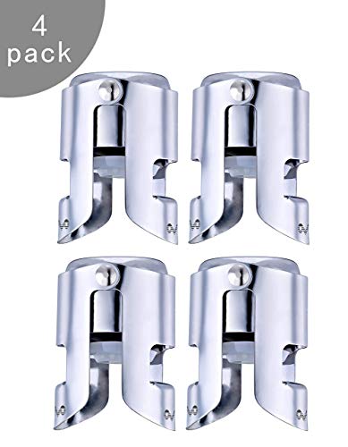OWO Champagne Stopper with Stainless Steel, Champagne Saver Plug with Food Grade Silicone, Reusable Bottle Sealer Keeps Champagne Fresh, Best Champagne Accessories Gift (4pack set)