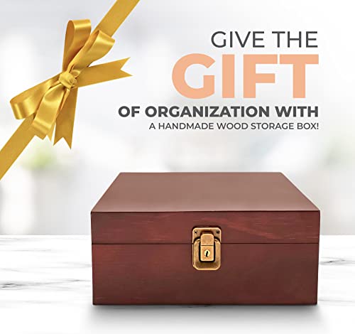 Wooden Storage Box With Compartments And Key Lock - Locking Keepsake Box For Collectibles - Decorative Wood Box With Hinged Lid (Dark Brown) #TOP6