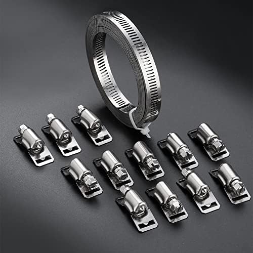 hannger Stainless Steel Jubilee Clips - 5m/16.4ft DIY Large Hose Clamps Worm Drive Hose Clamps Adjustable Pipe with Screw Clamp 12 Pcs for Radiator/Automotive/Mechanical Plumbing/Tube and Fuel Line