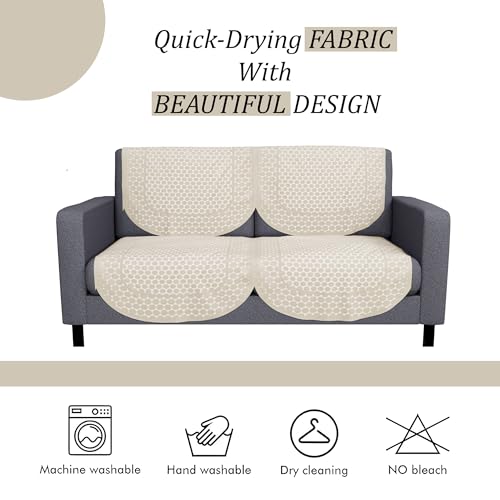 Image of Kuber Industries (Set of 4) Stylish & Decorative Cotton Sofa Covers 2 Seater | Aesthetic Sofa Protector /Mat & Slipcover for Hall, Living Room & Office | Polka Dot Design - Cream