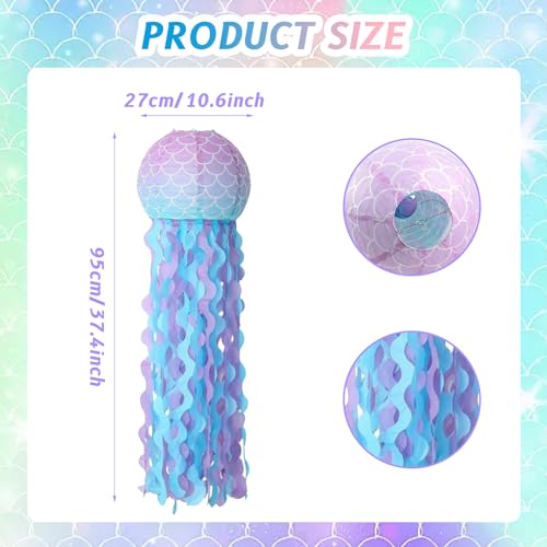 QYCX 6 Pcs Mermaid Jellyfish Mermaid Party Decorations Mermaid Paper Lantern Jellyfish Paper Lantern Hanging Paper Lantern for Mermaid Party Supply Under The Sea Party Decoration Ocean Party Decor by QYCX - Used condition - Image 2