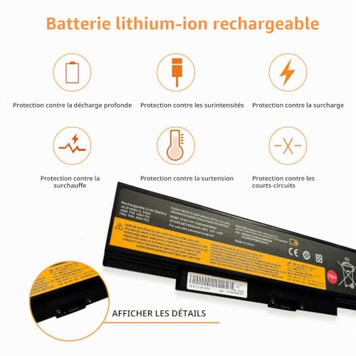 szyuya Batterie pour Ordinateur Portable 45N1760 45N1761 45N1762 45N1763 Compatible avec Lenovo ThinkPad E550 E560 E555 E565 E550C Series 45N1758 (10.8V 5200mAh/56Wh) – vue 2