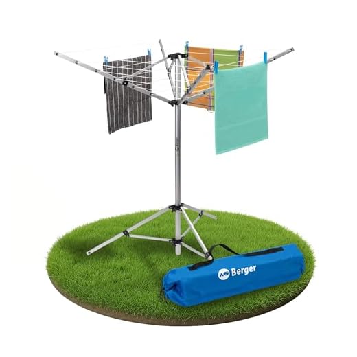 BERGER Super Pop-Up Droogmolen | Wasrek Inklapbaar | Staand Droogrek Wasgoed Kleding | Compact Camping Wasmolen Wasdroger | Weerbestendig | Incl. Driepootstatief