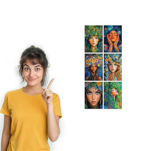 Image of SiddArtify Botanical Goddess Wall Art Prints Set - Fantasy Portrait Poster Decor for Living Room Bedroom Office - Set of 2-4x6 Inch - Board (Pack of 6) - Sticker (Pack of 6)