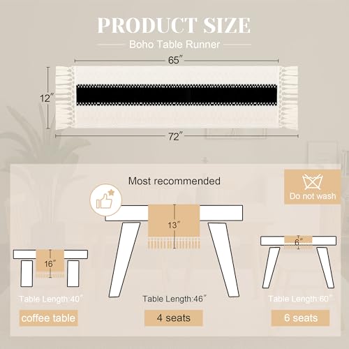 Image of FEXIA Boho Table Runner for Summer Home Decor with Tassels 72 Inches Long Farmhouse Rustic Black Gothic Table Runner Macrame Gothic Burlap Table Decoration for Kitchen Living Room (12x72 Inches)